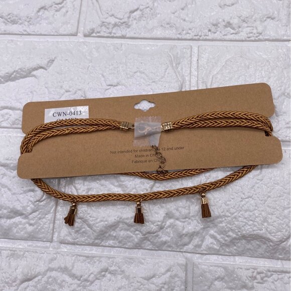 JT Choker Necklace Womens Camel Braided Tassel Adjustable Jewelry - Picture 2 of 7